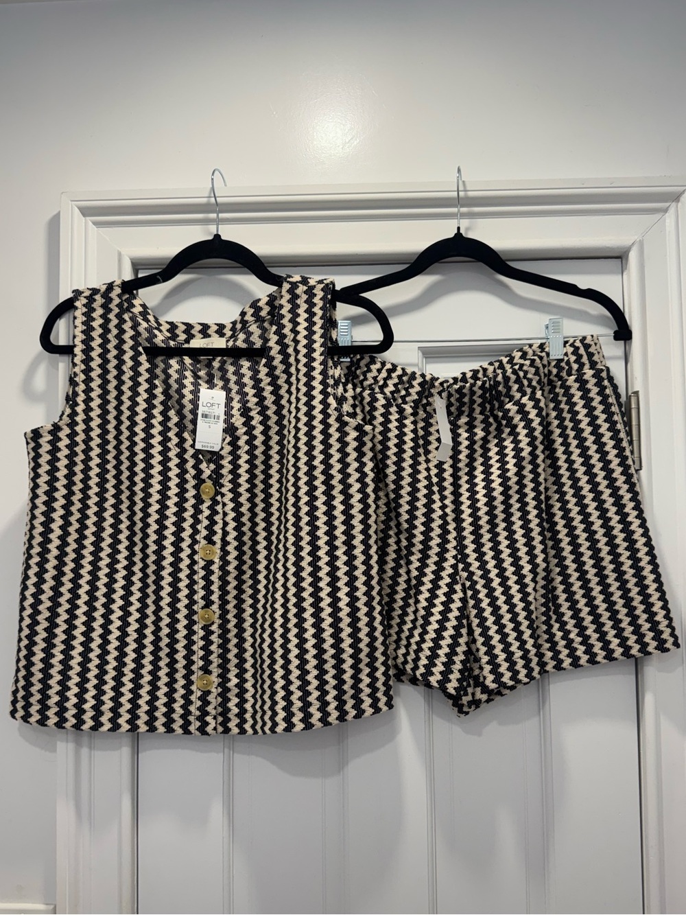 LOFT Navy & Cream Zigzag Knit Two-Piece Set